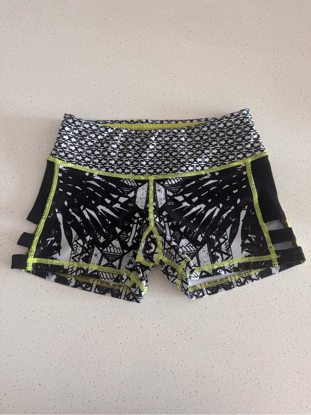 Pink Lotus Black & White Graphic Bike Shorts with Neon Lime Stitching